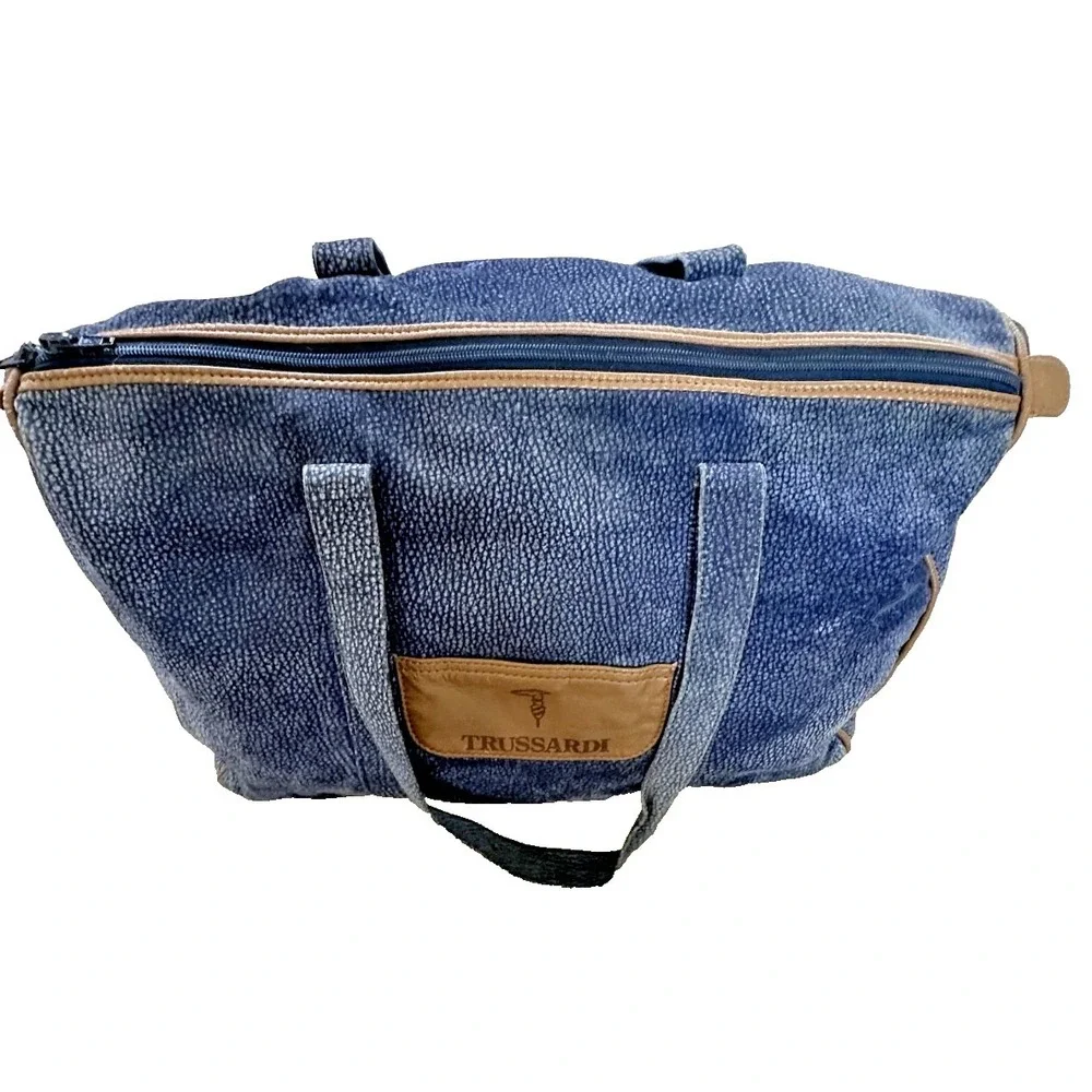 Vintage Trussardi Suede Boston Duffle Travel Carry On Gym Weekender Bag Italy
